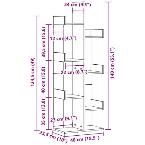 Libreria Nera in Rovere 48x25,5x140 cm in Legno Ingegnerizzato - Foto 9