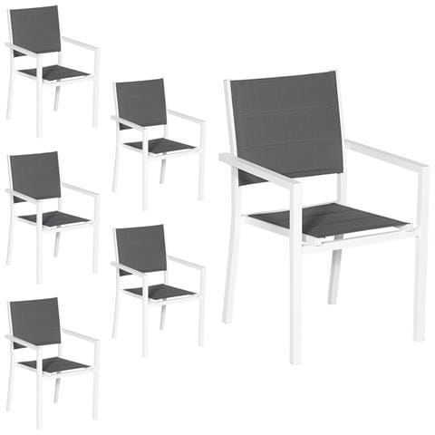 Set Di 6 Sedie Imbottite In Alluminio Bianco - Textilene Grigio - Foto 1