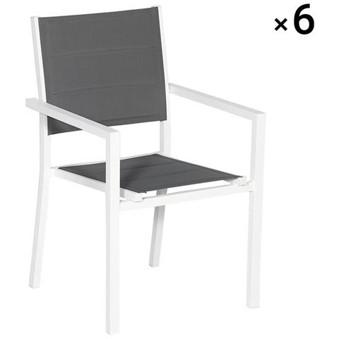 Set Di 6 Sedie Imbottite In Alluminio Bianco - Textilene Grigio - Foto 6