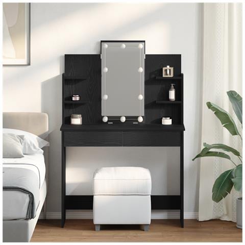 Toeletta con luci LED Nero Rovere 96x40x142 cm - Foto 2