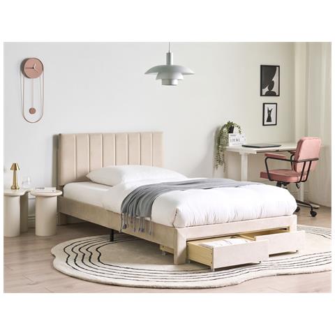 Letto Con Cassetti Contenitori Velluto Lonzac 120 X 200 Cm Beige - Foto 1