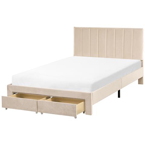 Letto Con Cassetti Contenitori Velluto Lonzac 120 X 200 Cm Beige - Foto 2