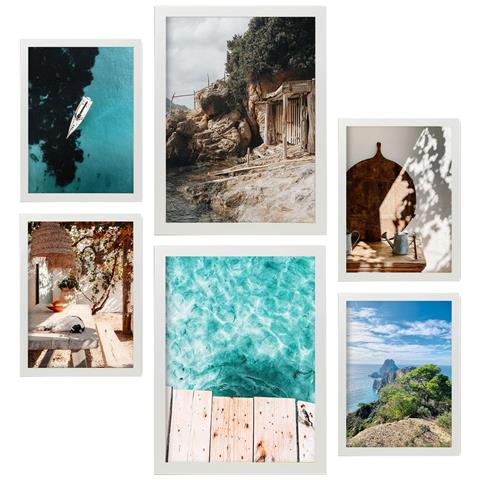 Set Di 6 Stampe Ibiza Spagna 2 In Fotografia Dipinti Decorativi Estetici Per Il Tuo Soggiorno, Camera Da Letto, Casa A3 & A4 Cornice Bianca - Foto 1