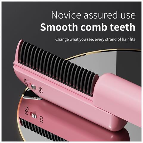 Mini Spazzola Lisciante Portatile Senza Fili Rosa Con 3 Impostazioni Di Temperatura - Foto 7