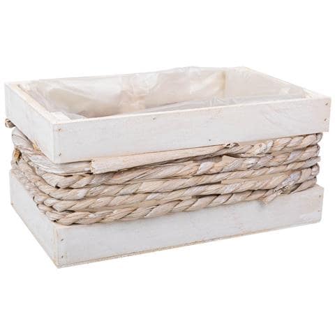Cesto In Legno E Corda Bianco 25x15x11/20h - Foto 1