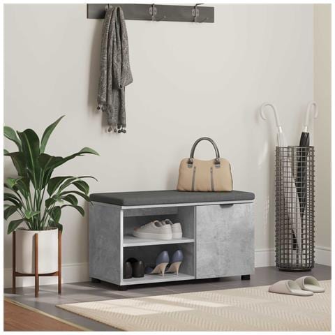 Panca per ingresso con cuscino Grigio Cemento 80 x 38 x 46 cm - Foto 2