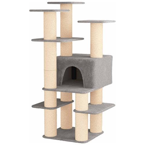 Albero per gatti con pali per graffiare in sisal Grigio Chiaro - Foto 1