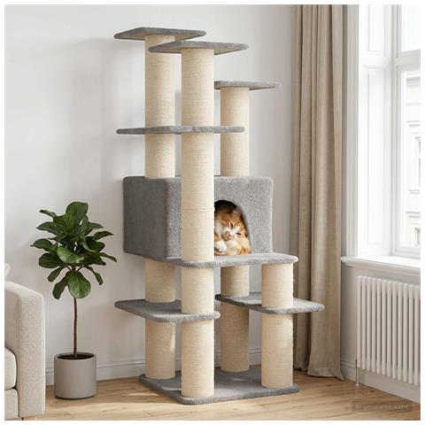 Albero per gatti con pali per graffiare in sisal Grigio Chiaro - Foto 2