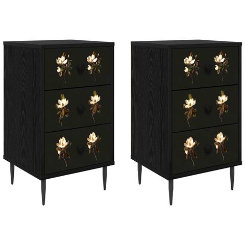 Armadio da Notte BREMEN 2 pz Rovere Nero 36 x 33 x 61 cm - Foto 1