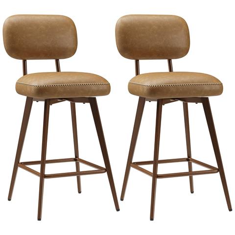 Set Di 2 Sgabelli Da Bar Bsm02 In Ecopelle Pu Girevoli Con Gambe In Metallo Colore Marrone - Foto 1