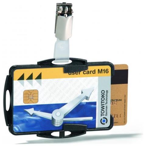 Portabadge Rigido Due Tessere Clip Metallo 54x87 Mm Hxl Aperto Nero 25pz - Foto 1