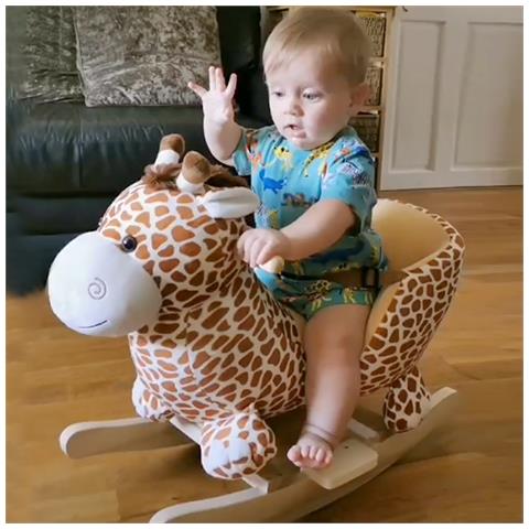 Dondolo In Legno Giraffa Per Bambini In Morbido Peluche Con Suoni - Foto 6