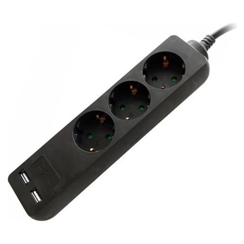 Vt-1125-5 Multipresa Ciabatta 3 Posti Eu Standard 16a + 2 Prese Usb Cavo 5mt - Sku 8777 - Foto 1