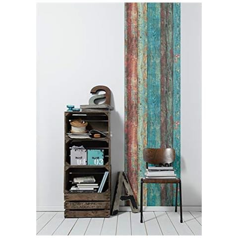 368511 36851-1 - Pannello Autoadesivo 3d Effetto Legno, Stile Vintage, 2,50 M X 0,52 M, Colore: Blu / rosso - Foto 1