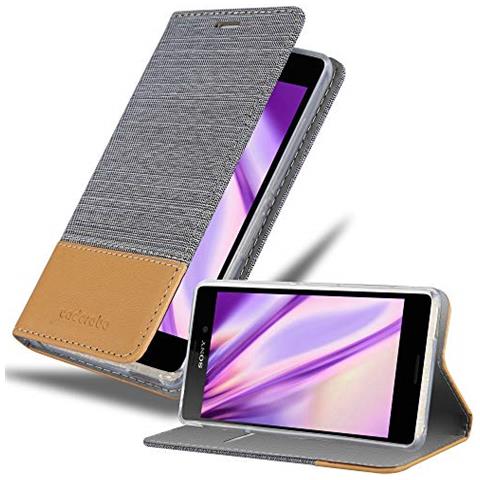 Custodia Compatibile Con Sony Xperia M4 Aqua In Grigio Chiaro Marrone - Coperchio Protettiva Con Chiusura Magnetica, Funzione Stand E Tasca Per Le Carte - Foto 1