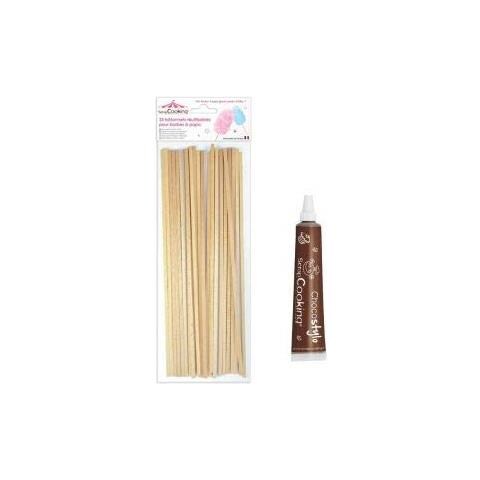 25 Bastoni Per Zucchero Filato + Penna Alimentare Al Cioccolato - Foto 1