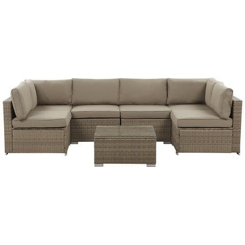 Set Da Salotto A 6 Posti In Rattan Sintetico Marrone E Cuscini Kaki Belvedere - Foto 16