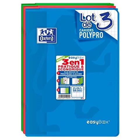 Oxford Easybook Set Di 3 Quaderni Con Graffette Formato A4 (21 X 29 7 Cm) 96 Impagina Ha Quadretti Adulto 90 G - Foto 5