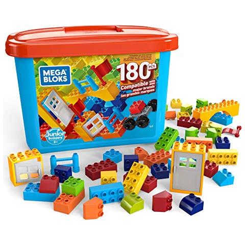 Mega Bloks Junior Costruttori, Secchiello Con 180 Pezzi, Compatibile Con Tutte Le Marche, Giocattolo Per Bambini 2+ Anni, Gjd22 - Foto 1