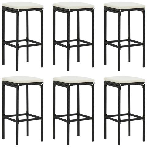 Sgabelli Da Bar Con Cuscini 6 Pz Neri In Polyrattan - Foto 1