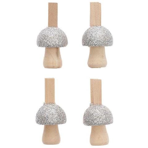 4 Pinze A Fungo In Legno Glitter Argento - Foto 1