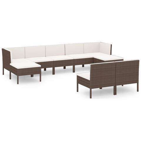 Set Divani Da Giardino 9 Pz Con Cuscini In Polyrattan Marrone - Foto 1