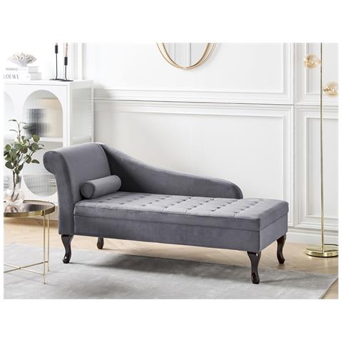 Chaise Longue Versione Sinistra Pessac Velluto Grigio Scuro Con Contenitore - Foto 1