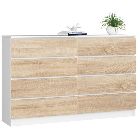 Cassettiera K160, 8 cassetti, 160x40x99 cm, Colore Bianco e Sonoma Quercia - Foto 1