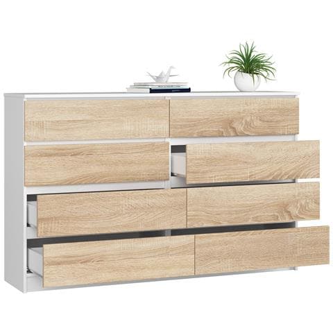 Cassettiera K160, 8 cassetti, 160x40x99 cm, Colore Bianco e Sonoma Quercia - Foto 2