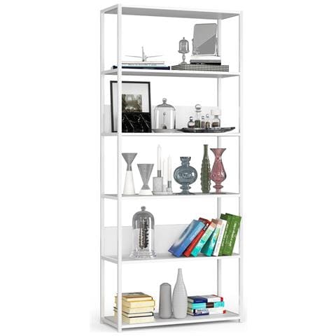 Scaffale stile loft con ripiani in legno, 6 ripiani, 80x32x192 cm, Colore Bianco - Foto 1