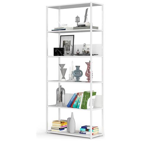 Scaffale stile loft con ripiani in legno, 6 ripiani, 80x32x192 cm, Colore Bianco - Foto 2