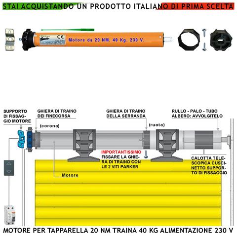 Kit Motore 230 V 140 W Per Tapparella 40 Kg Potenza Di Traino 20 Nm Sistema Blocco Sollevamento Telo Fine Corsa Regola - Foto 1