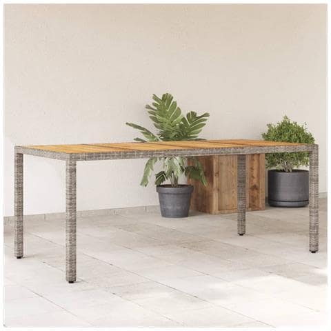 Tavolo Giardino Piano Legno Acacia Grigio 190x90x75 Polyrattan - Foto 1