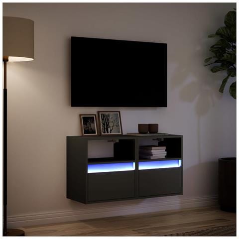 Mobili TV a Parete con Luci LED 2pz Neri 41x31x45 cm - Foto 10