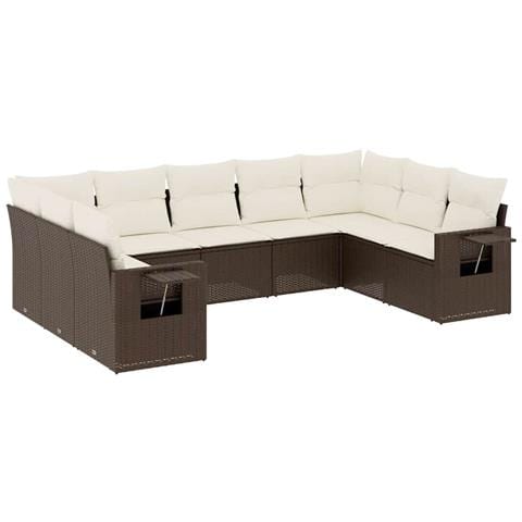 Set Divani Da Giardino 9pz Con Cuscini Marrone In Polyrattan - Foto 1