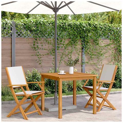 Lusso Casadino -  Sedie Giardino 2pz Bianco Crema Legno Massello Acacia E Tessuto - Foto 2