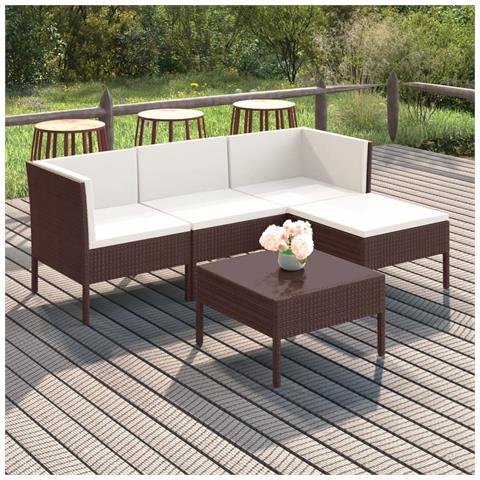 Set Divani Da Giardino 5 Pz Con Cuscini In Polyrattan Marrone - Foto 8