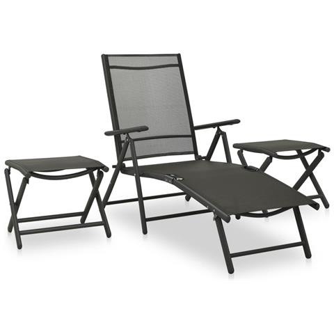 Lusso Casadino - Set Divani Da Giardino 3 Pz In Textilene E Alluminio Nero - Foto 2