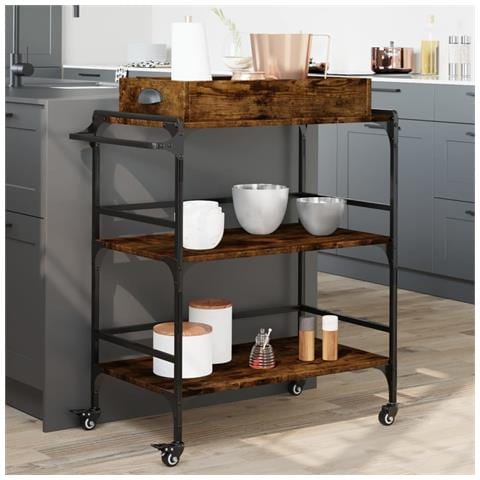 Carrello da Cucina Rovere Fumo 81,5x41x92,5cm Legno Multistrato - Foto 2