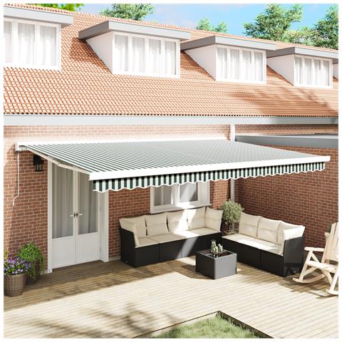 Tenda Retrattile Automatica Verde e Bianca 500x300 cm, Tessuto di ricambio per tenda  per telaio 5x3 m Verde e Bianco - Foto 2