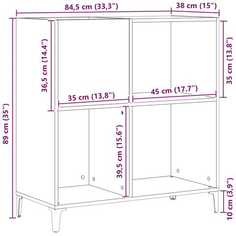 Armadio per dischi  Nero Rovere 84,5x38x89 cm Legno ingegnerizzato - Foto 7