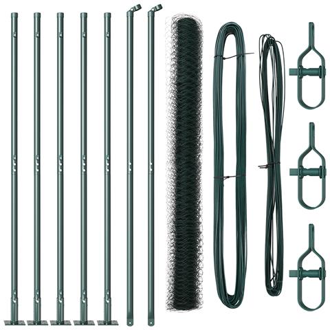 Recinzione Esagonale Verde 1.6x10 m Acciaio, Pali per Recinzione con Piani di Base 7 pz Ø32mm 88.5cm Acciaio Galvanizzato - Foto 1