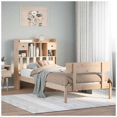 Letto Libreria senza Materasso 90x200 cm Legno Massello Pino - Foto 2
