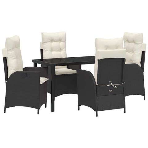 Set da Pranzo per Giardino 5 pcs Nero polyrattan - Foto 1