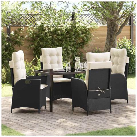 Set da Pranzo per Giardino 5 pcs Nero polyrattan - Foto 2