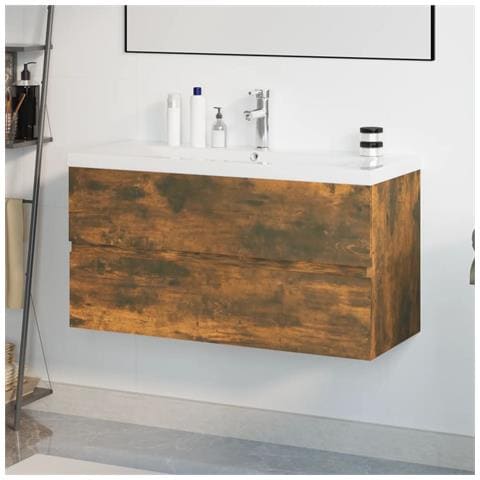 Mobile Bagno con Lavabo Integrato Rovere Fumo Legno Multistrato - Foto 2