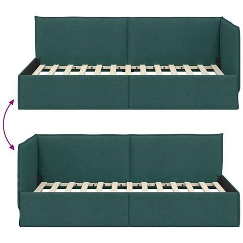 Cornice del letto ad angolo Verde scuro 90 x 200 cm Tessuto - Foto 9