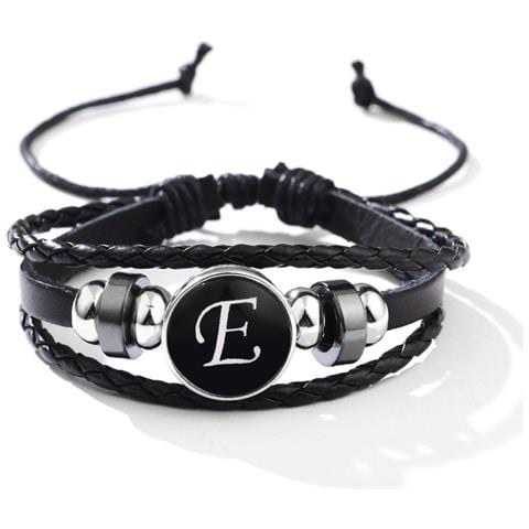 Bracciale Lettera E - Elegante Cinturino In Pelle Con Ematite E Perle Di Vetro - Foto 1