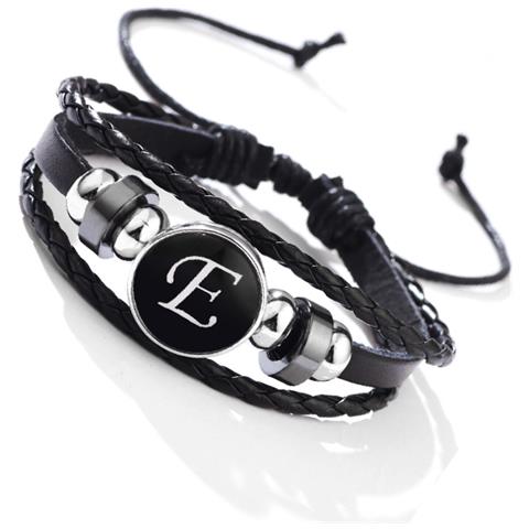 Bracciale Lettera E - Elegante Cinturino In Pelle Con Ematite E Perle Di Vetro - Foto 2