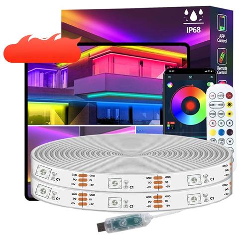 Strisce Led Rgbic Colorate Da Esterno Usb - 18 Led/metro - Bluetooth 2.4g 10 M - Foto 1